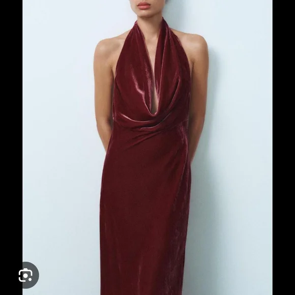 ZARA ELEGENCE VELVET OPEN BACK MIDI DRESS - SIZE S - BRAND NEW WITH TAG - Picture 4 of 8